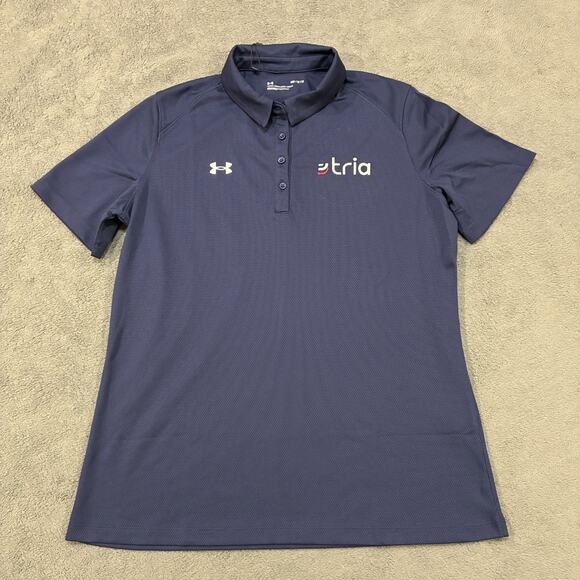 Under Armour Other - Under Armour Tech Polo Shirt Navy Blue Tria Logo Performance Golf Men's Size M